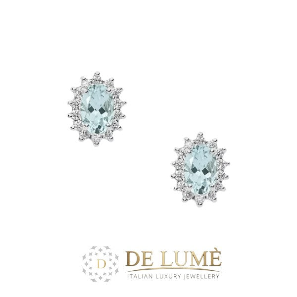 Orecchini in Oro Diamanti e Acquamarina Ovale ORQ248
