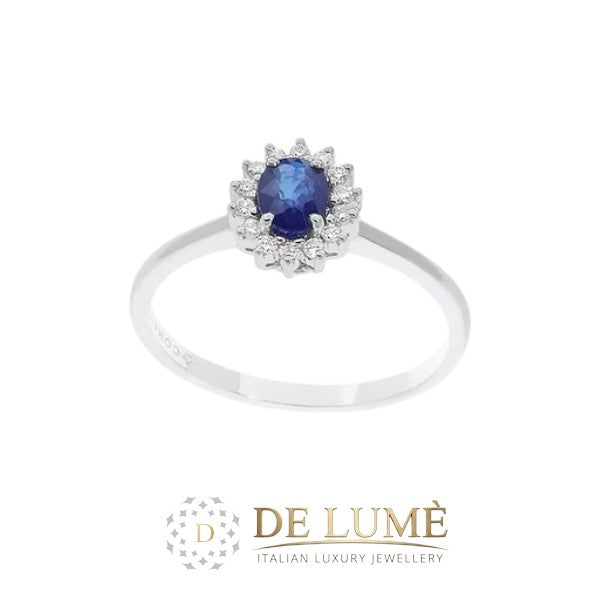 Anello in Oro Diamanti e Zaffiro blu ovale ANB 2572
