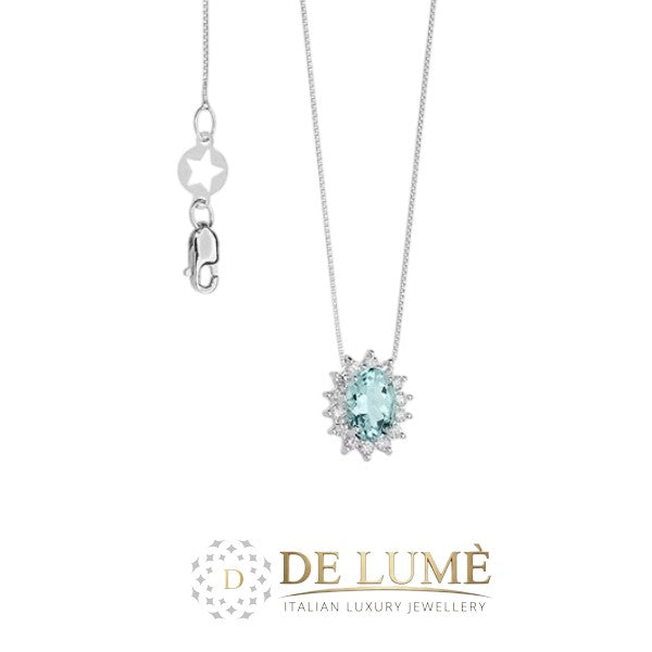 Collana in Oro Diamanti e Acquamarina Ovale GLQ286
