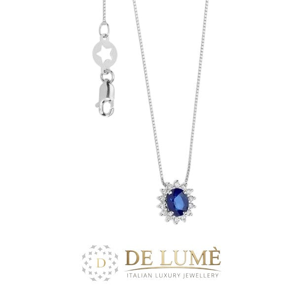 Girocollo in Oro Diamanti e Zaffiro blu ovale GLB1567