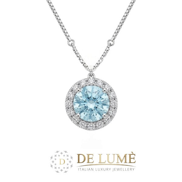 Girocollo in Oro Diamanti e Acquamarina Tonda GLQ262