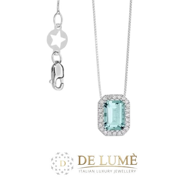 Collana in Oro Diamanti e Acquamarina Ottagonale GLQ287