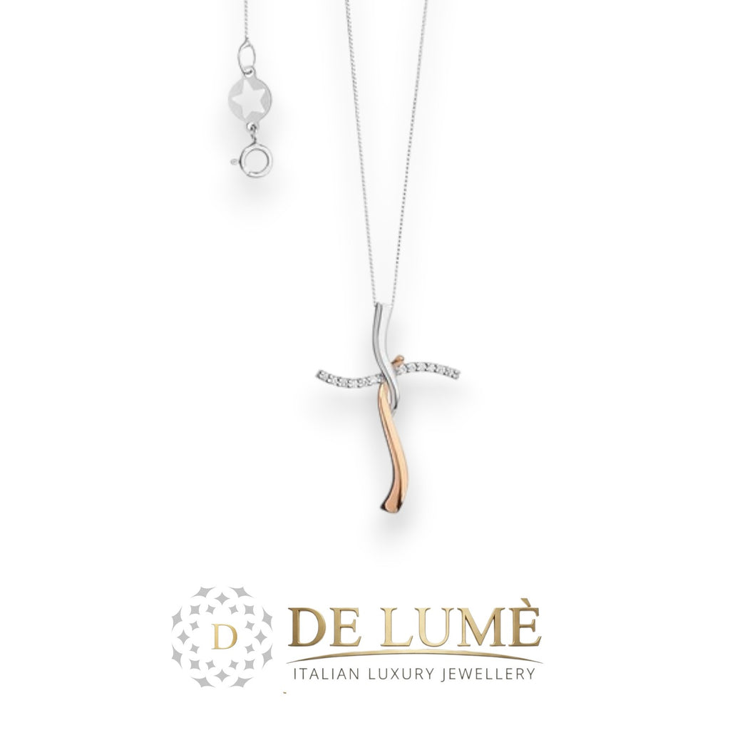 Collana croce bicolore in Oro e Diamanti GLB1558