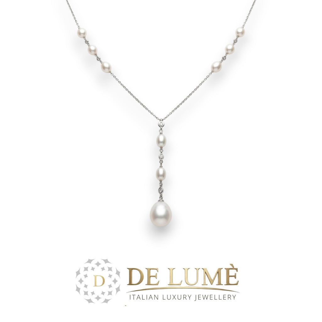 Collana oro 18 carati con diamanti e perle GLP353