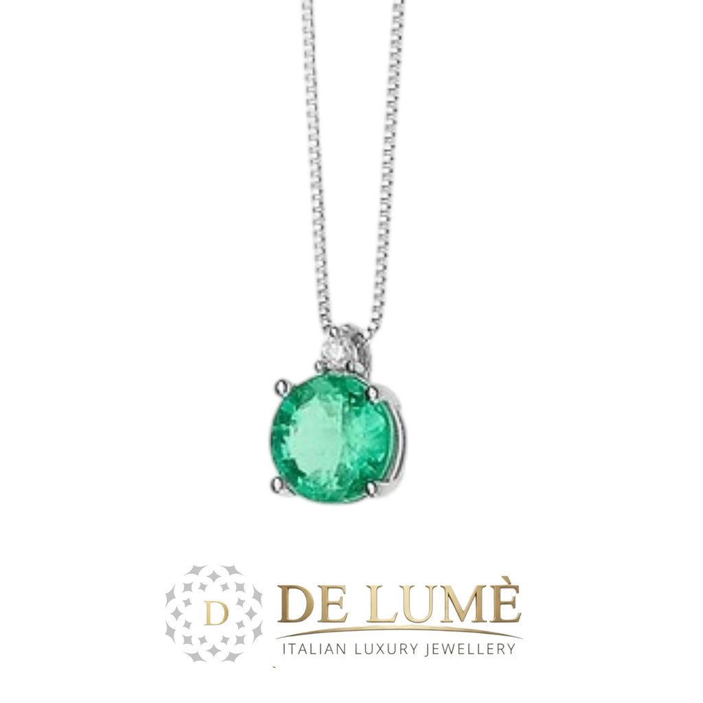 Collana in Oro Diamante e Smeraldo tondo GLB1382